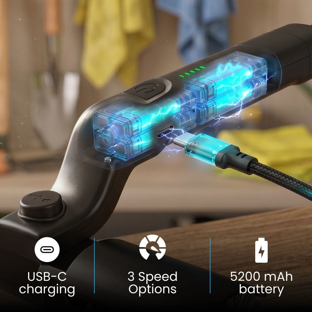 GrillWizz specifications: USB-C charging, 3 speed options, 5200 mAh battery
